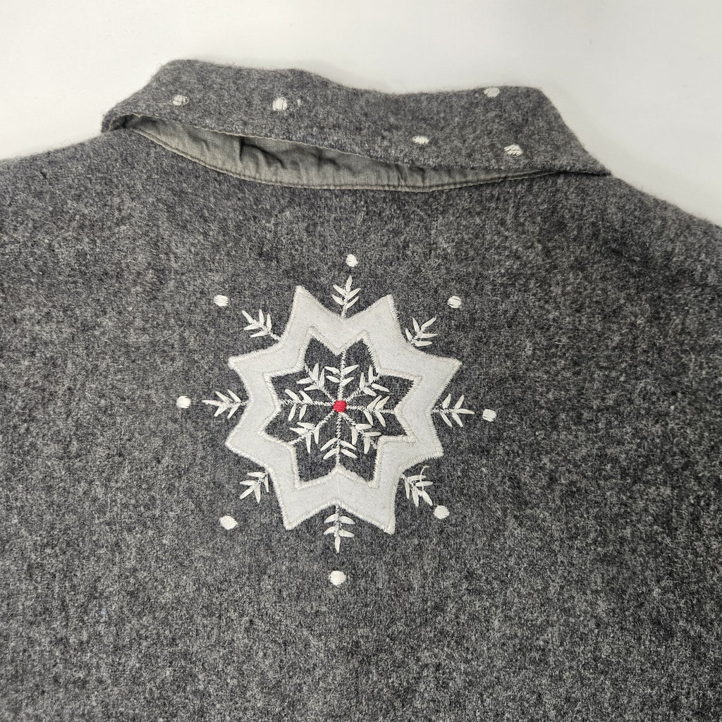 Vtg Wool Blend Vest Gray Large Snowflake Snowman Christmas Cottage Artsy
