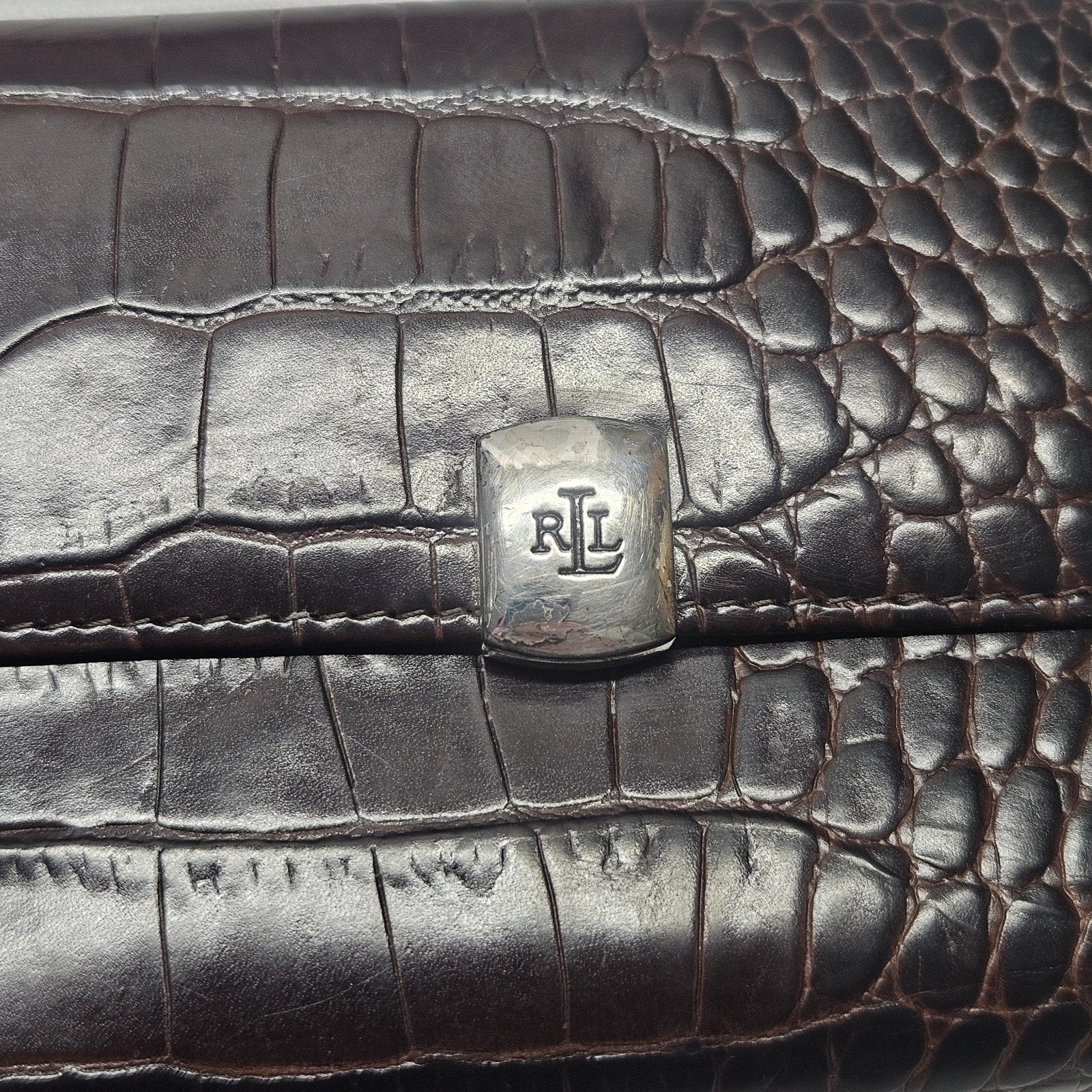Vintage Ralph Lauren RLL Brown Embossed Croc Women's Wallet Classic Preppy