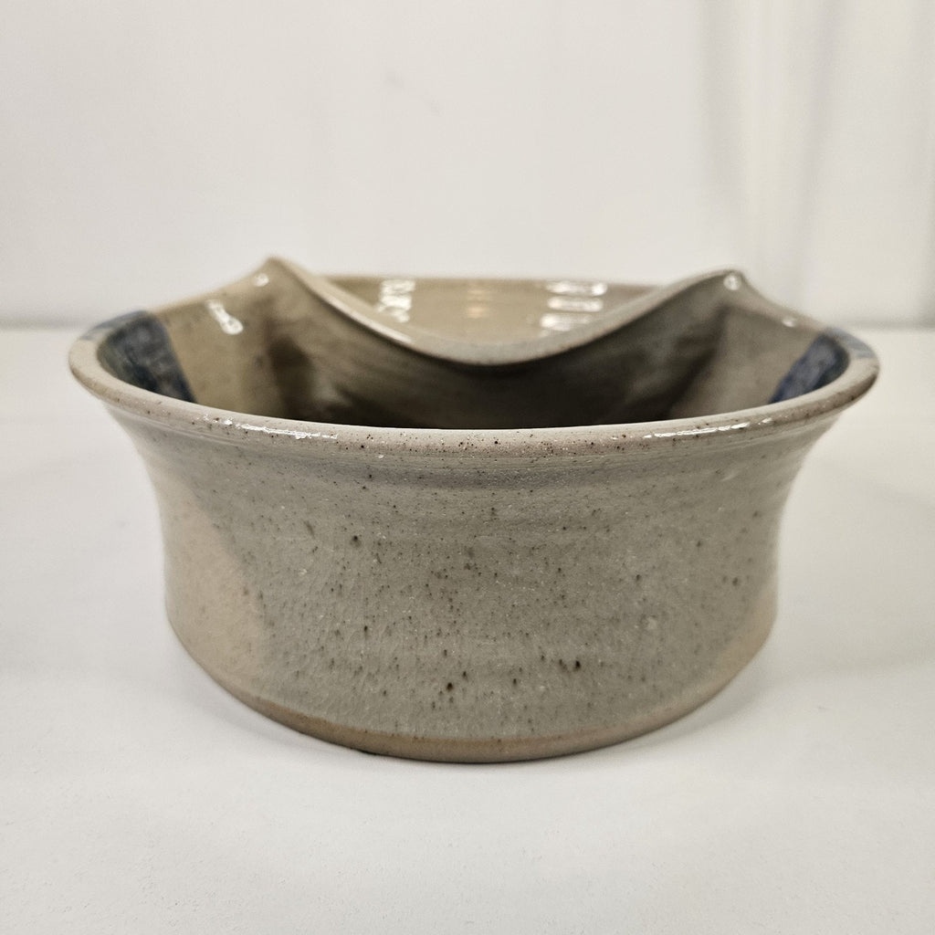 Vtg Handmade Studio Pottery Serving Bowl Rustic Primitive Dip Bowl Blue Brown