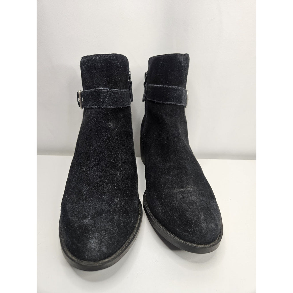 Cole Haan Suede Chelsea Ankle Boots 7.5 B Black Brushed Silver Tone Side Buckle