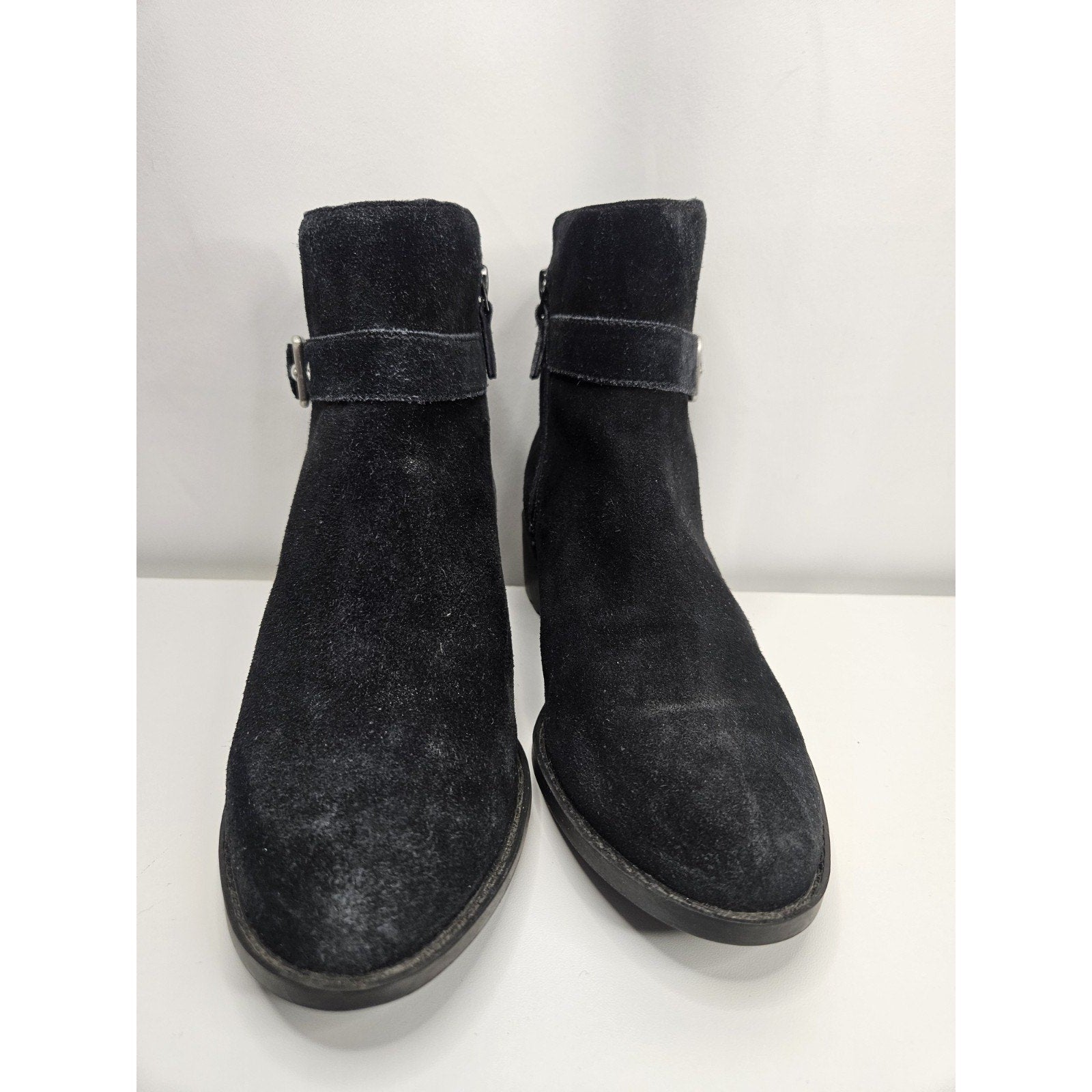 Cole Haan Suede Chelsea Ankle Boots 7.5 B Black Brushed Silver Tone Side Buckle