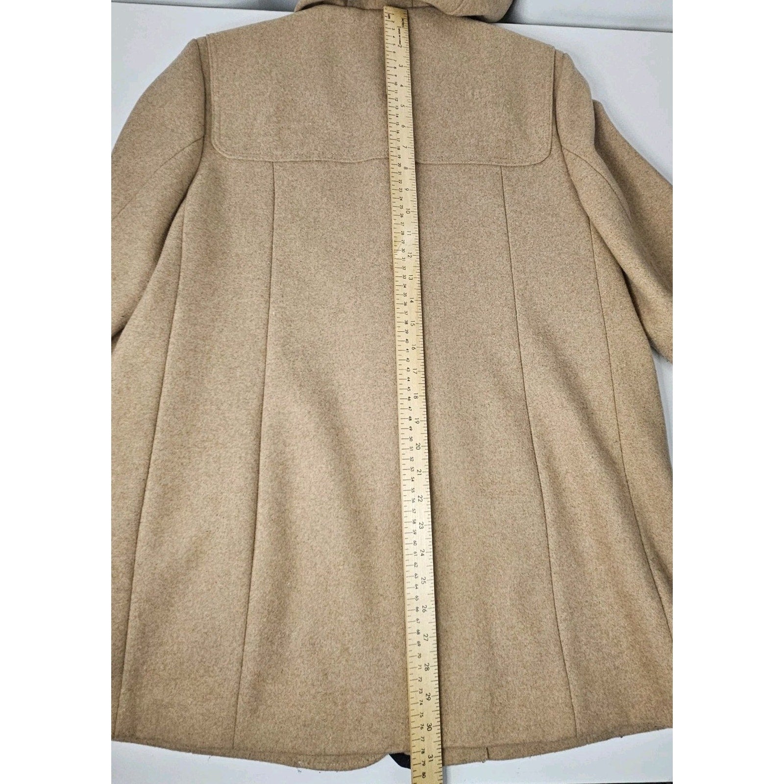 Tommy Hilfiger Jacket Womens Size Large Camel Navy Full Zip Hooded Wool Blend