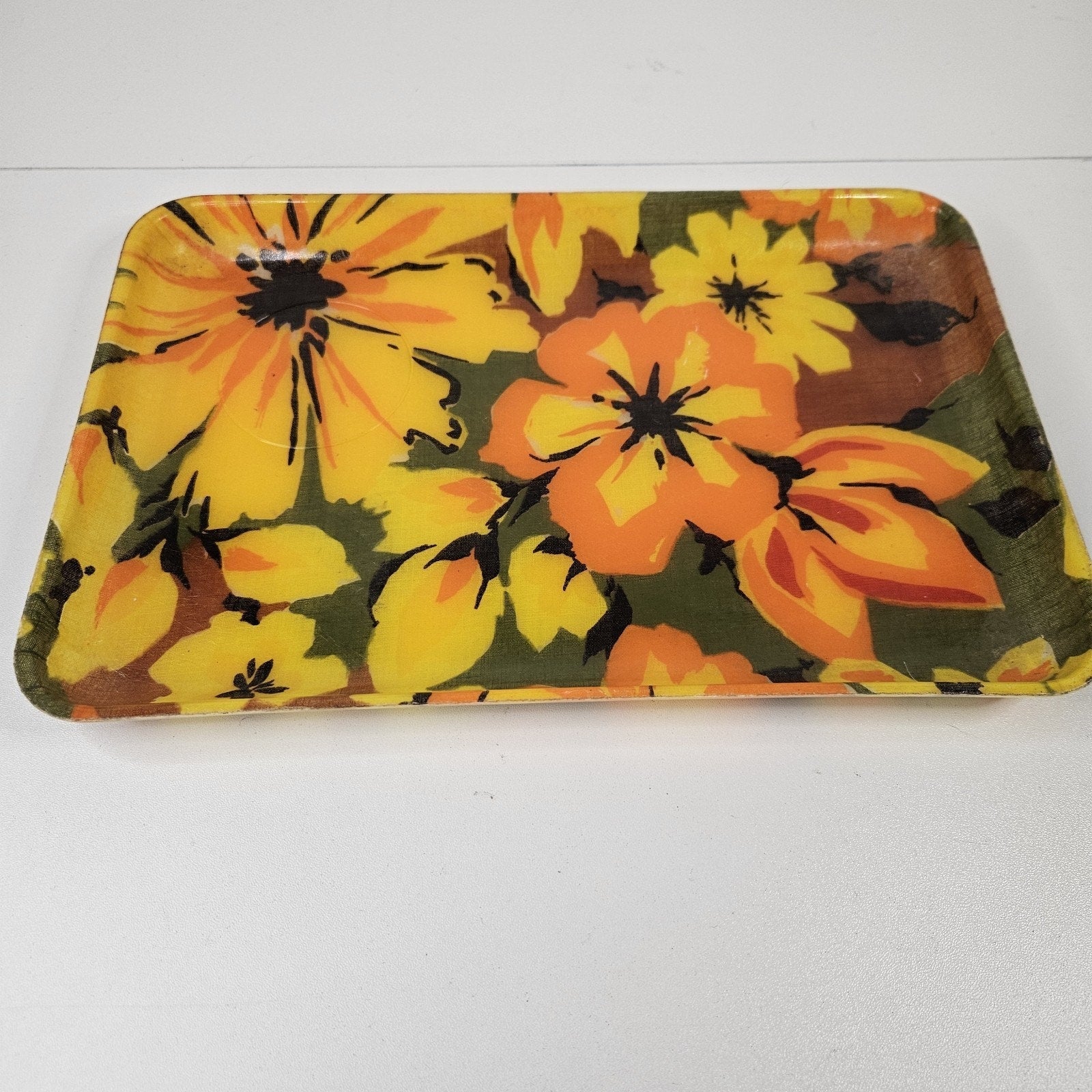 Flower Power 1960’s Fiberglass Serving Trays Quaker Fashion Fair Trinket Tray