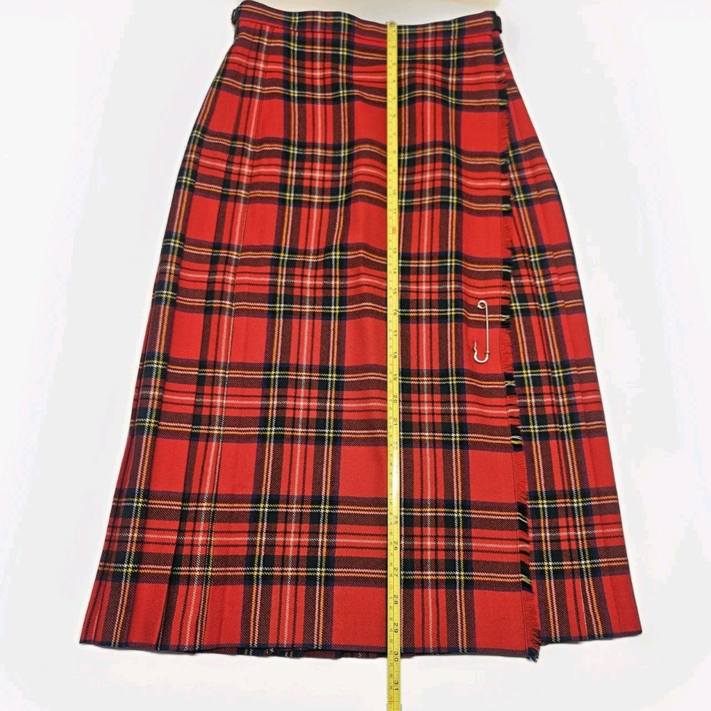Vtg Scottish Clanwear 100% Pure Wool Red Plaid Tartan Kilt Women's Sz 10 Made UK