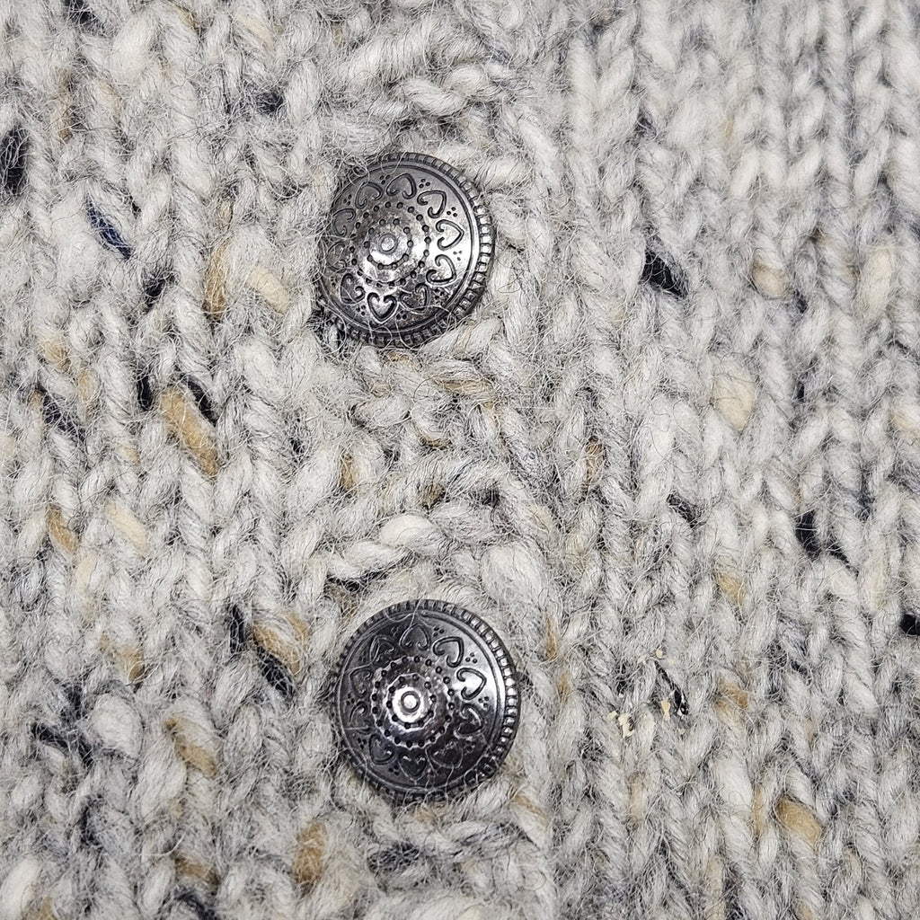 VTG Hand Knit Medium Gray Chunky Cable Knit Cardigan Sweater Fishermen