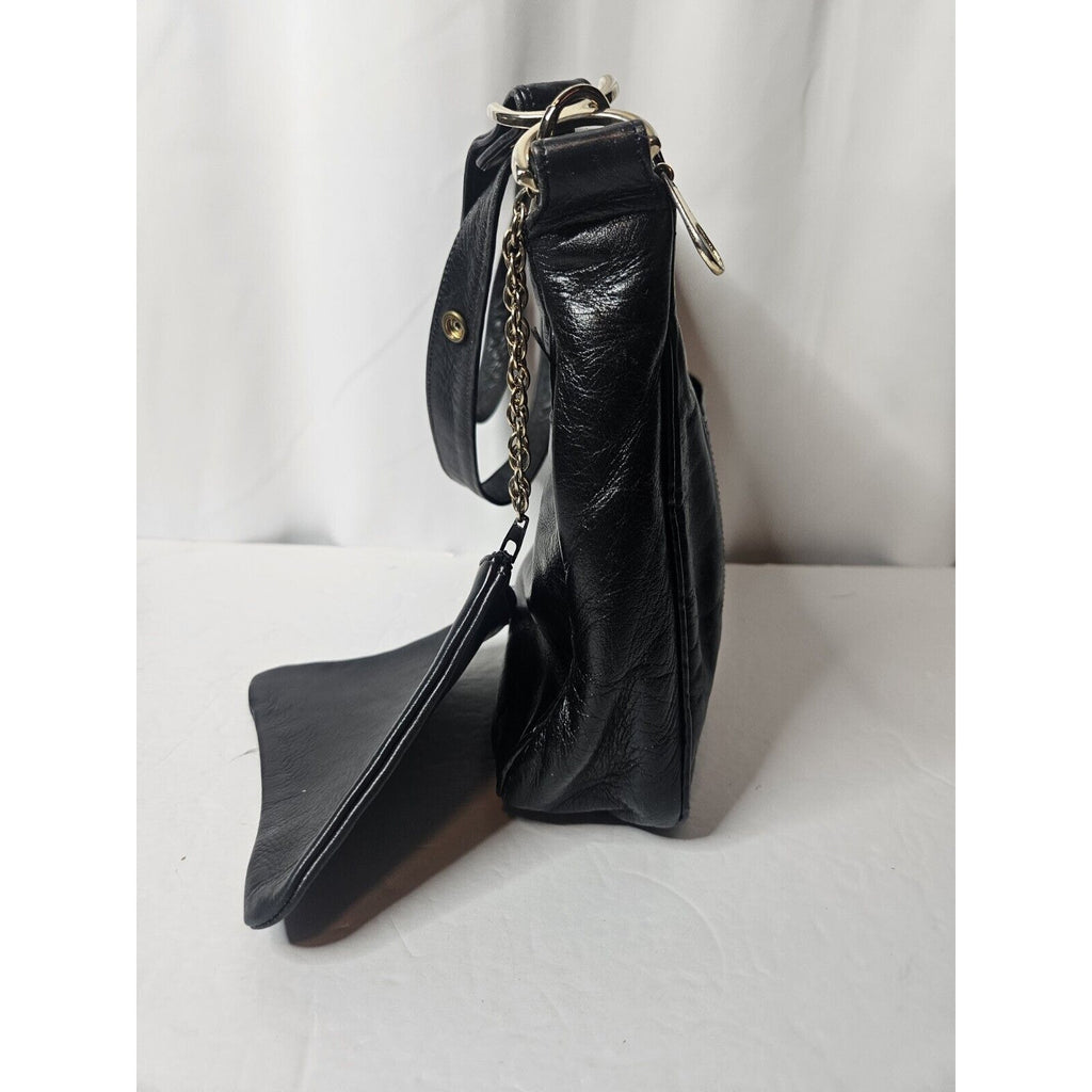 Vintage PALIZZIO Soft Leather Shoulder Bag Handbag Double Zip Coin Purse Black