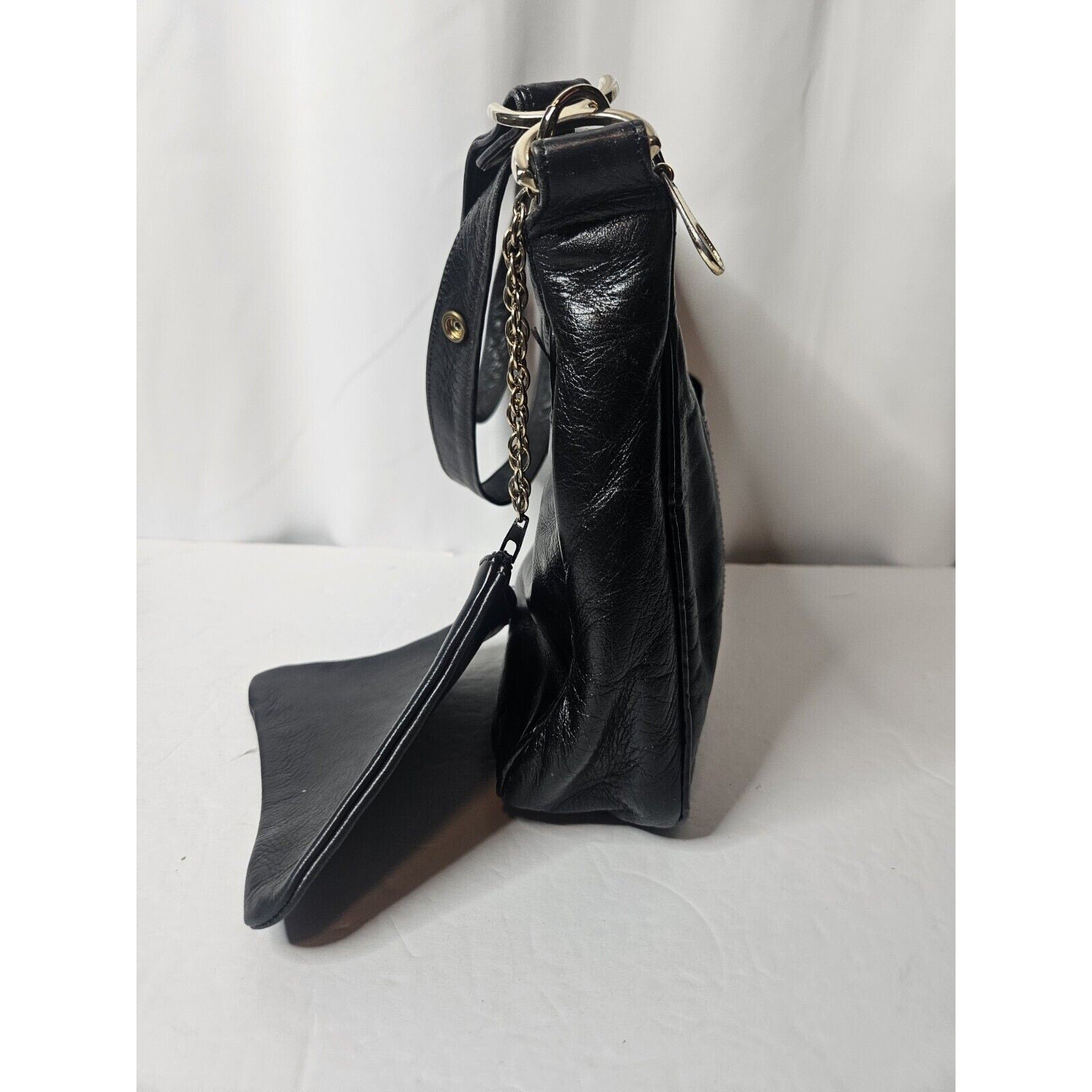 Vintage PALIZZIO Soft Leather Shoulder Bag Handbag Double Zip Coin Purse Black