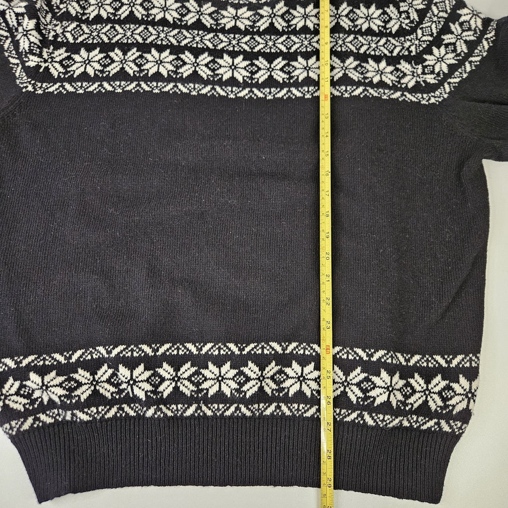 VTG Le Tiger Womens XL Pullover Black White Fair Isle Knit Sweater Holiday