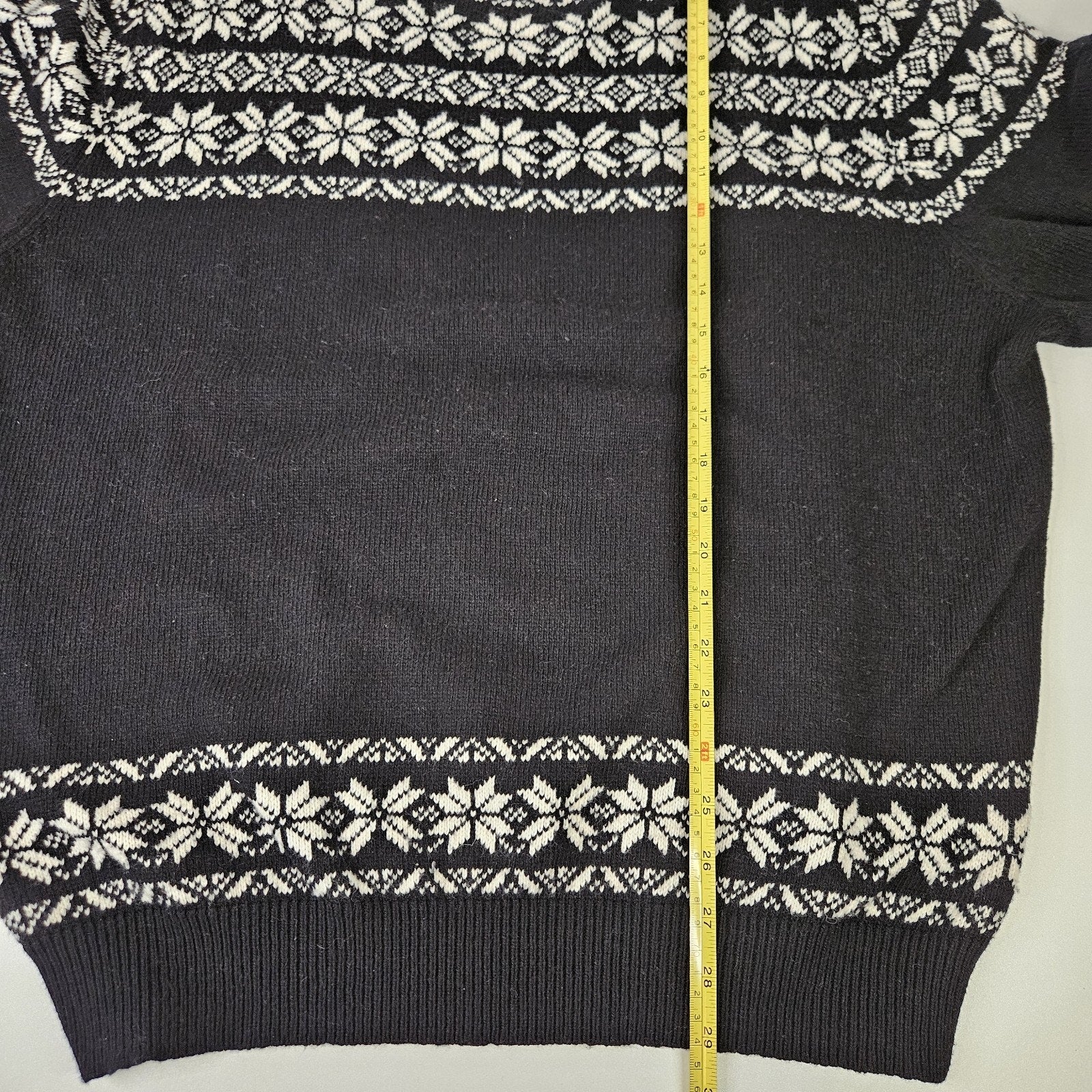 VTG Le Tiger Womens XL Pullover Black White Fair Isle Knit Sweater Holiday