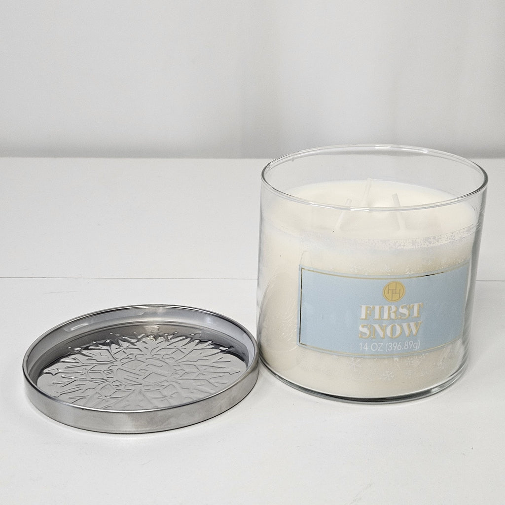 Huntington Home Soy Blend Candle - FIRST SNOW Scent - 3 Wick 14 oz 4" Round