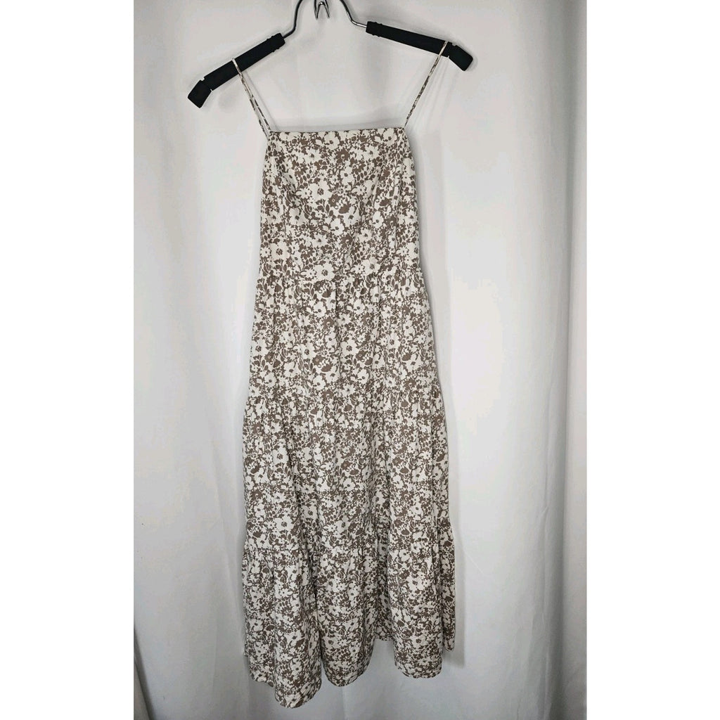 Rails Leni Floral Midi Dress Cafe Adjustable Back Tie Straps Tiered Skirt Small