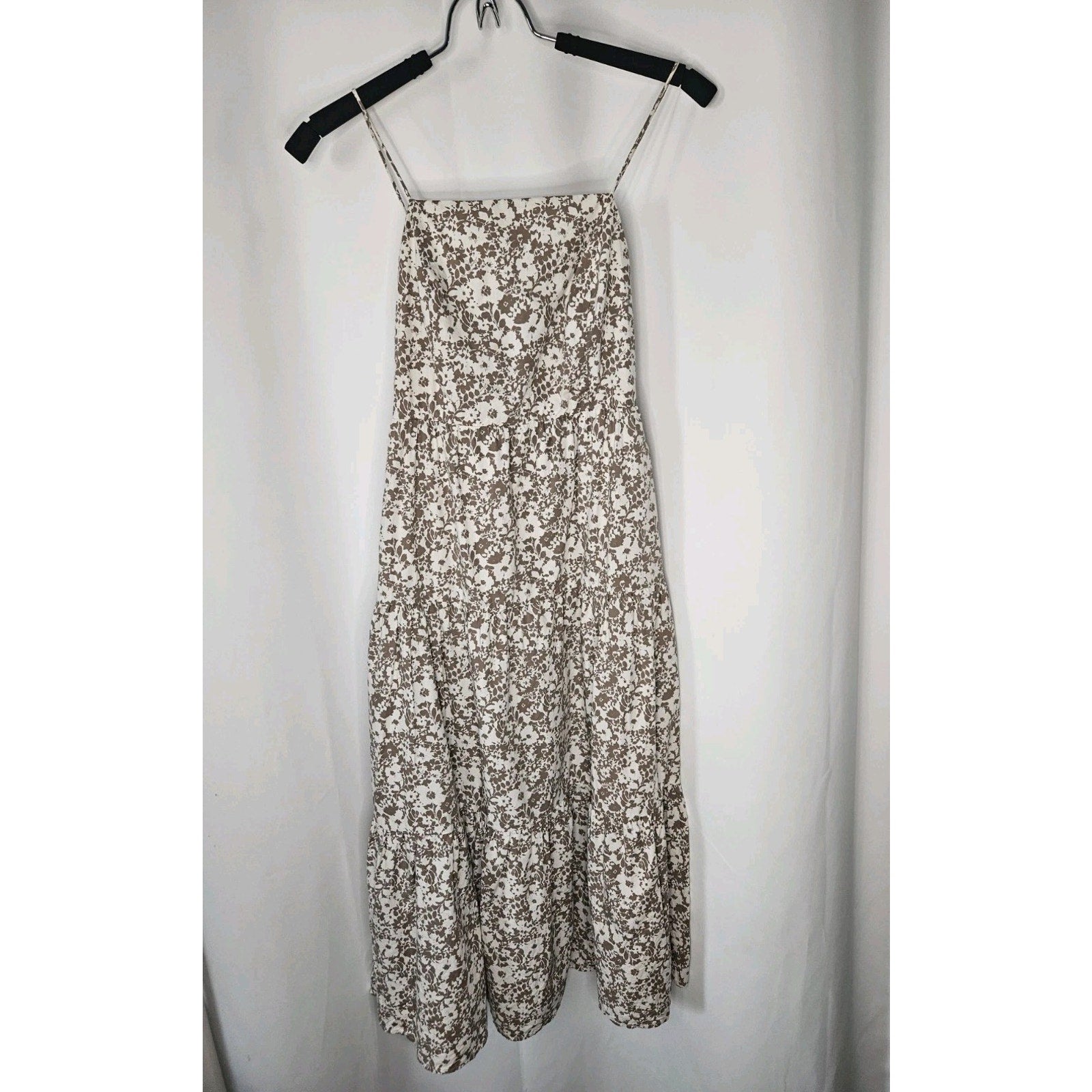 Rails Leni Floral Midi Dress Cafe Adjustable Back Tie Straps Tiered Skirt Small