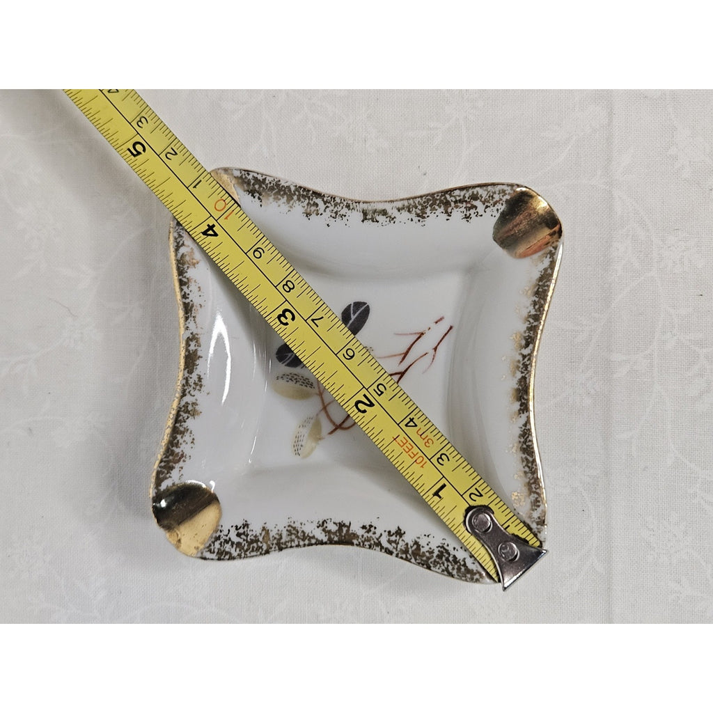 Vintage Porcelain Ashtray Japanese Leaf Design With Gold Trim 3" Mid Century