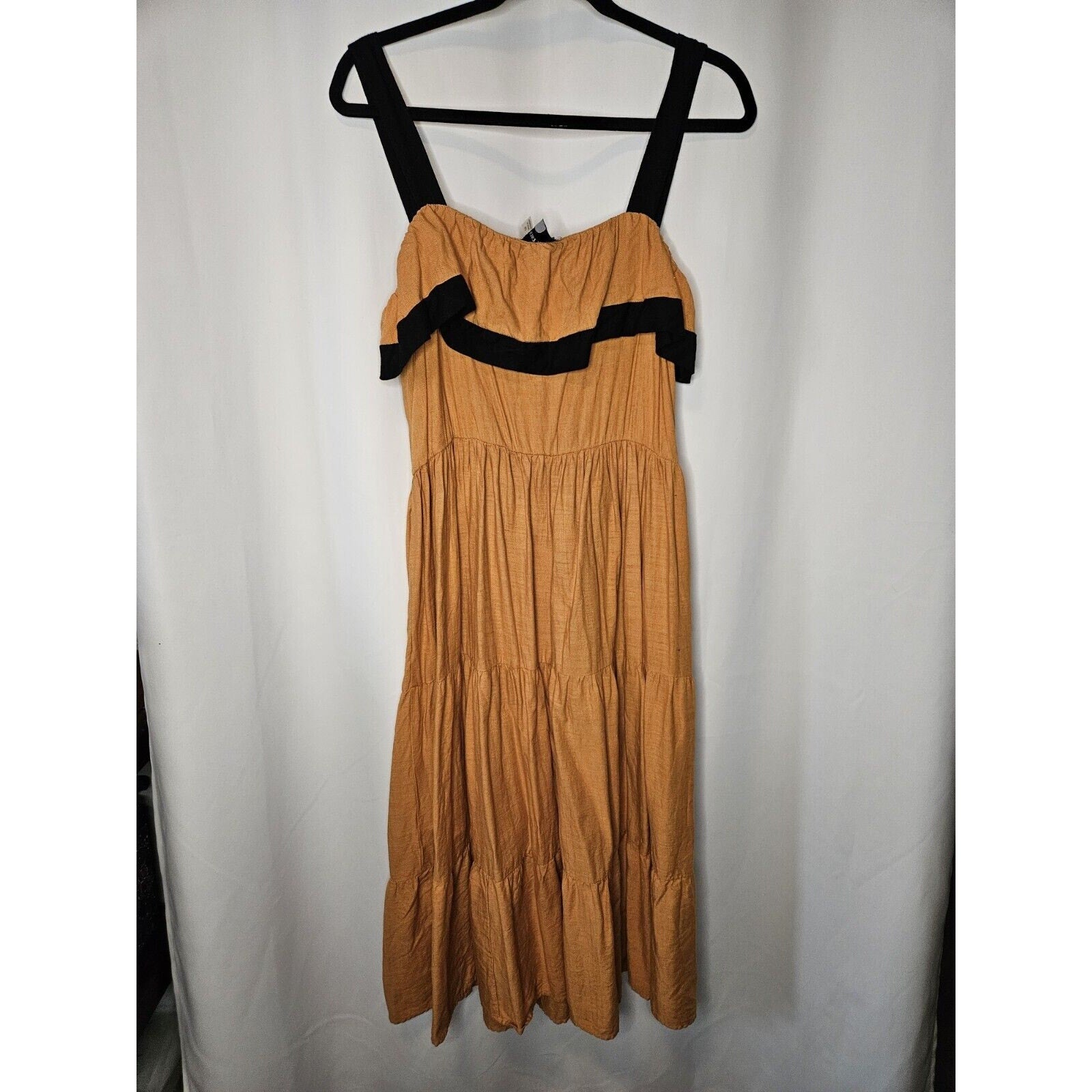 Maison Tara Midi Dress Size 14 Womens Orange and Black Tiered Casual Color Block