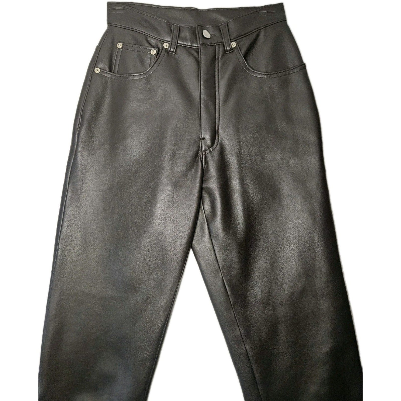 BB Dakota Vintage 90's Junior's Brown Faux Leather High Waist Pants Size 3/4
