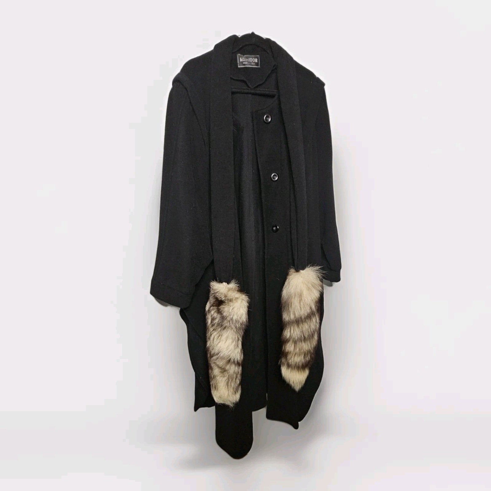 Vintage Komitor Wool Blend Cape Black Fur Accents One Size Fits All
