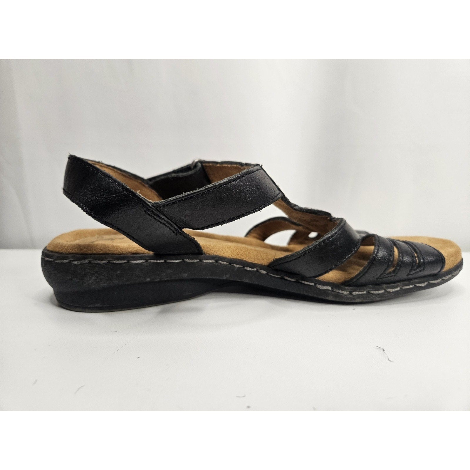 Natural Soul Barroll Black Leather Ankle Strap Sandals US 7.5 M Boho Comfort