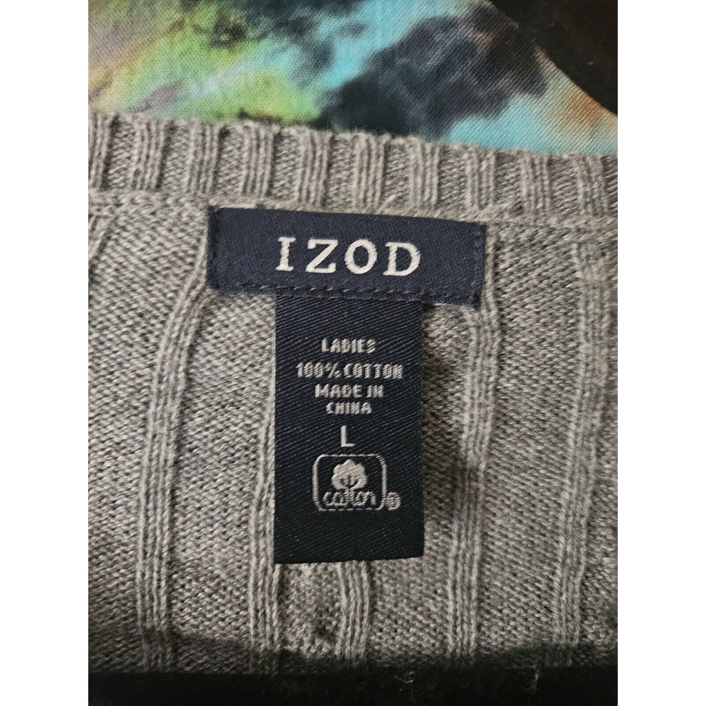Vintage Izod Gray Knit Lightweight Sweater Women's Large Pullover Classic Preppy
