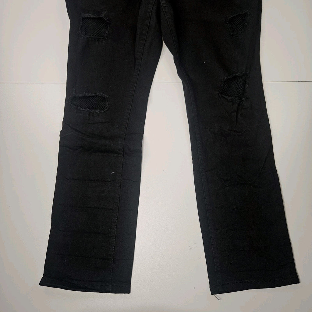 Torrid Boyfriend Jeans Black Denim Stretch Straight Distressed 18 Reg Fishnets