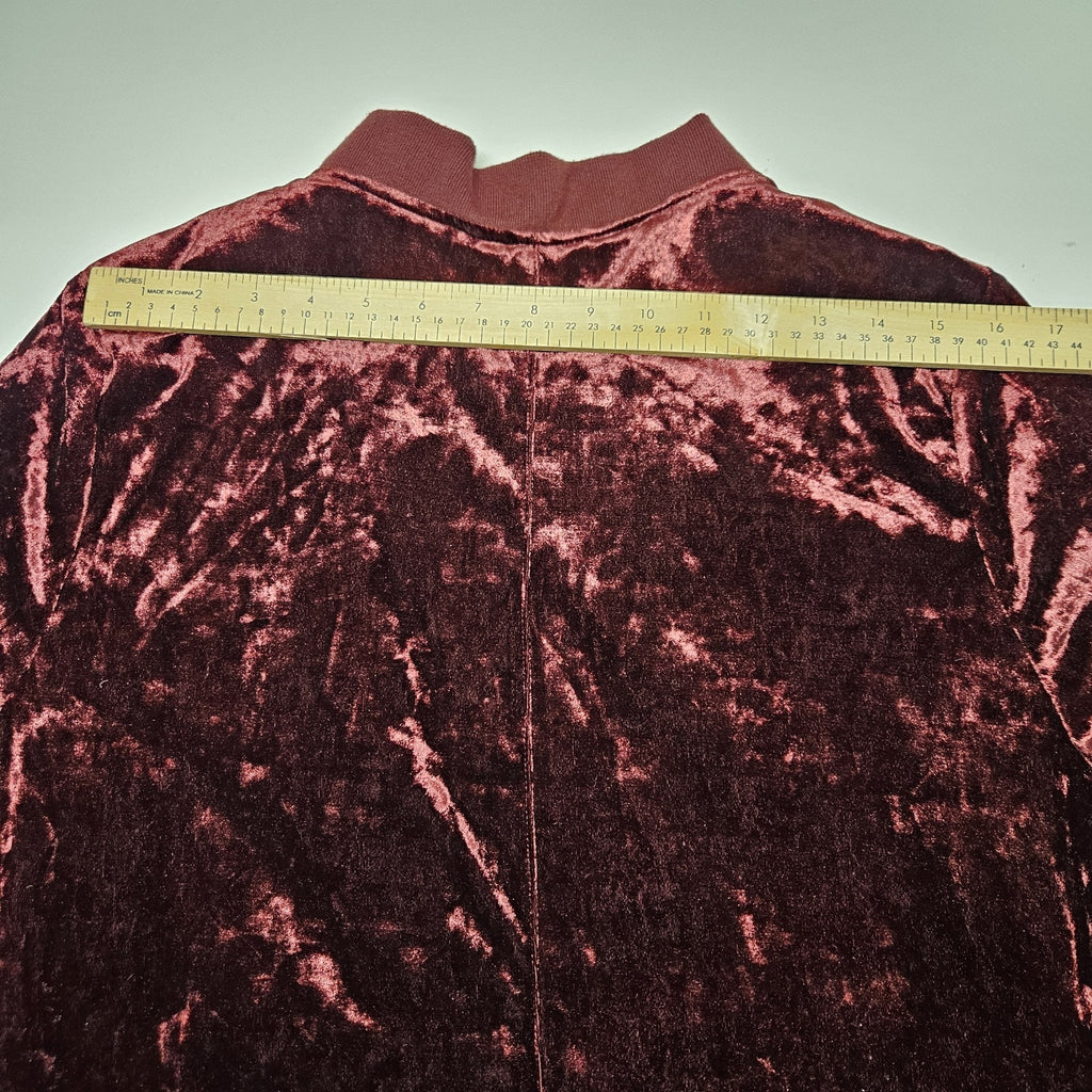 Ashley Outerwear Burgundy Crushed Velvet Bomber Jacket Women's Size Large