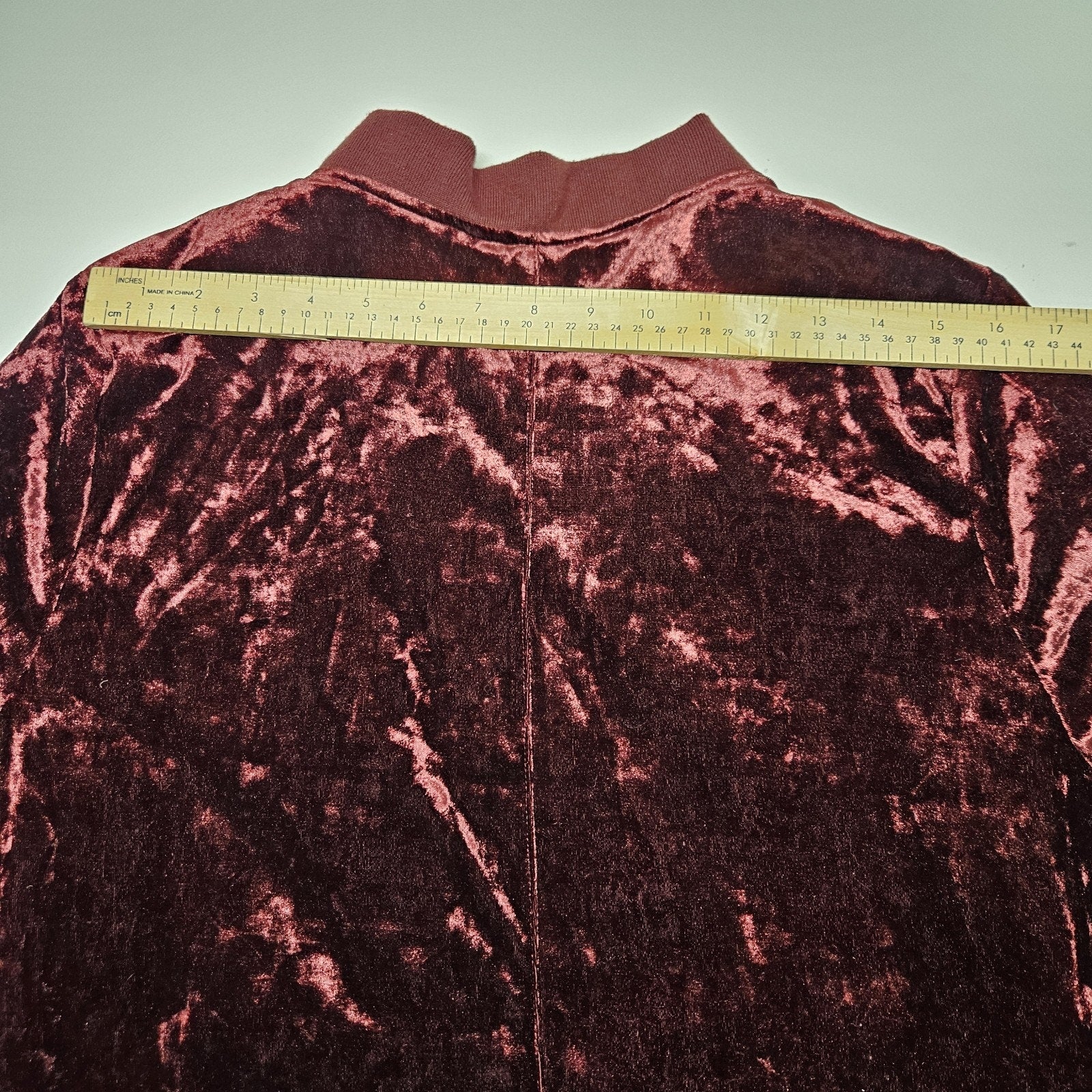 Ashley Outerwear Burgundy Crushed Velvet Bomber Jacket Women's Size Large