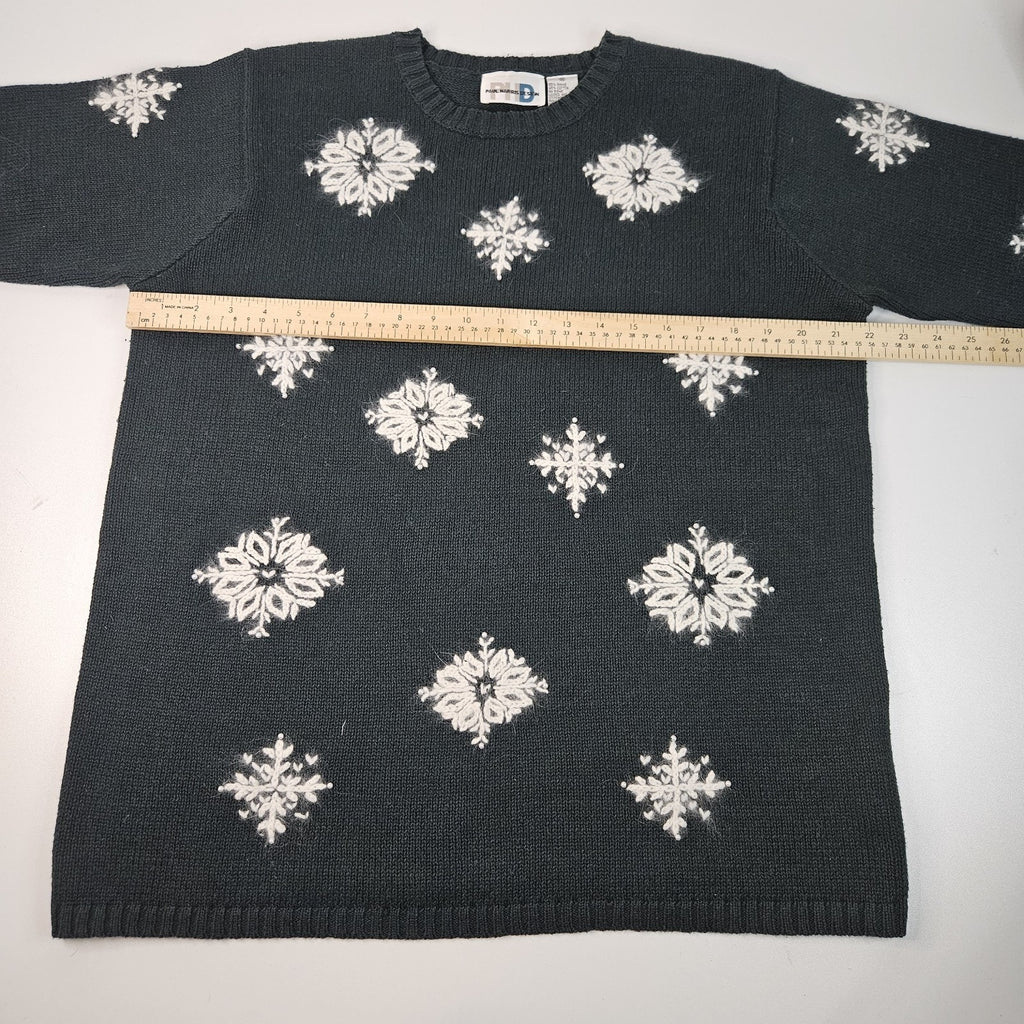 Vintage Beaded Embroidered Snowflake Knit Sweater Medium Holiday Winter