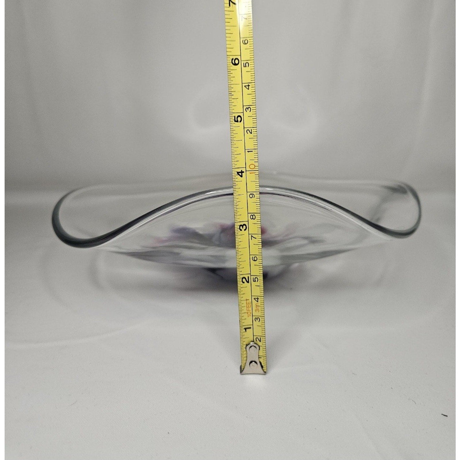Vintage Signed Studio Art Glass Bowl Mid Century Modern Studio Clear Purple Whit