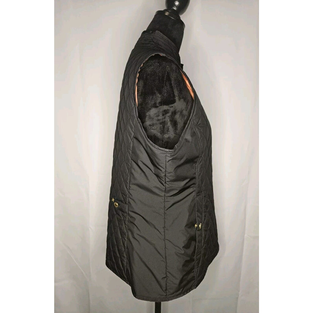 Lands' End Vest Size M Women’s Black Fleece Quilted Puffer Vest Lightweight- Med
