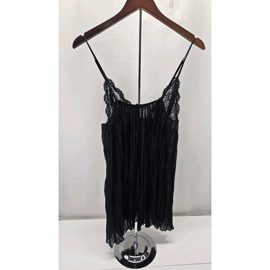 Victoria's Secret Very Sexy Black Pleated Sheer Babydoll Satin Bow Lingerie Med