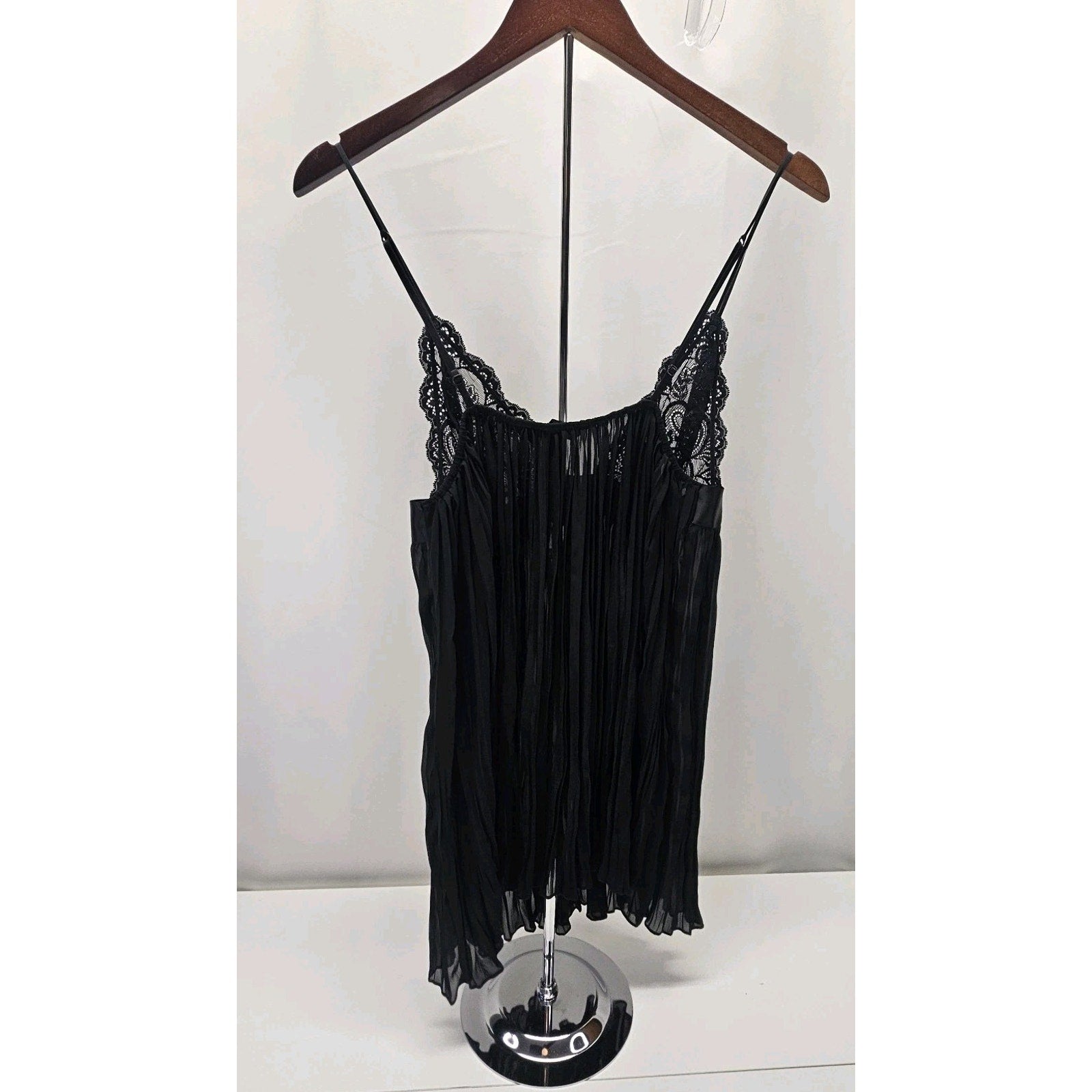 Victoria's Secret Very Sexy Black Pleated Sheer Babydoll Satin Bow Lingerie Med