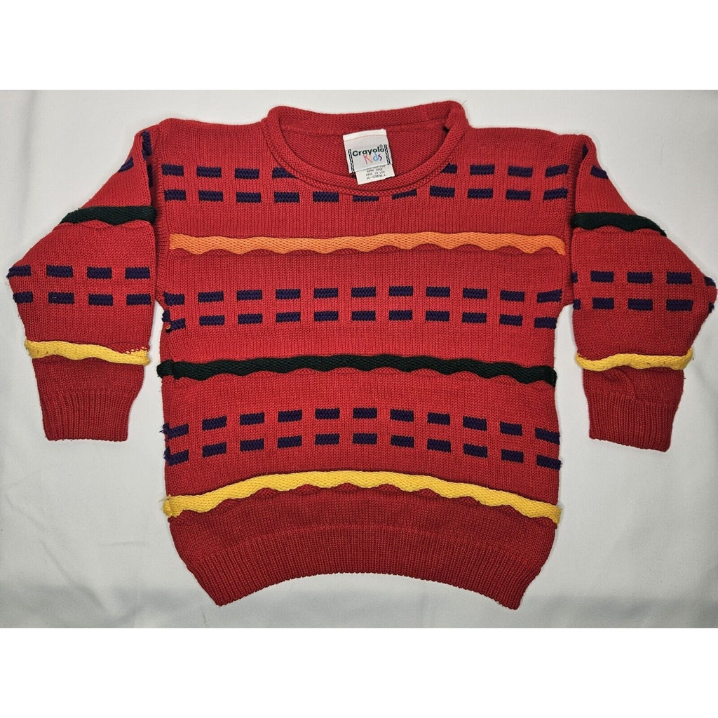 Vintage Crayola Kids Knit Sweater XS 80s Colorful Pullover Sweater US Made
