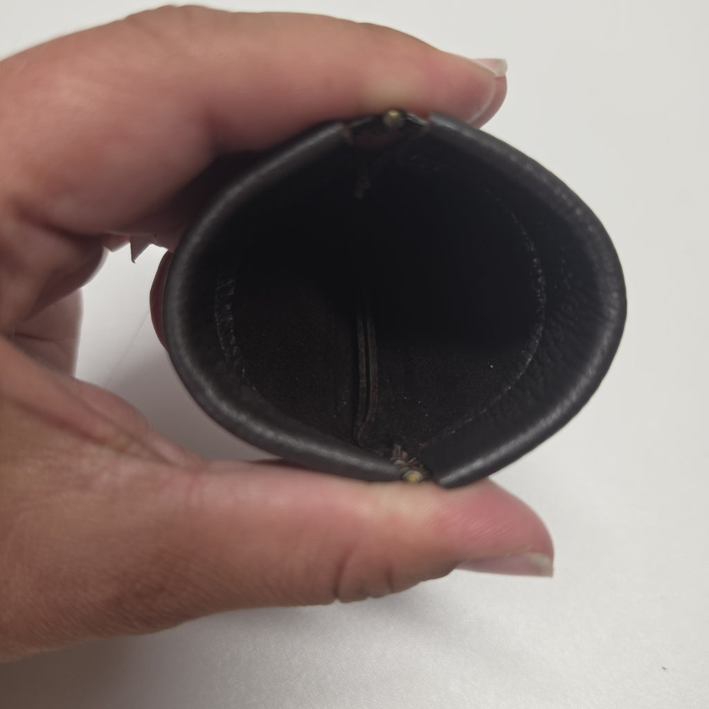 Vintage Black Leather Squeeze Coin Purse Change Pouch Key Holder Spring Frame