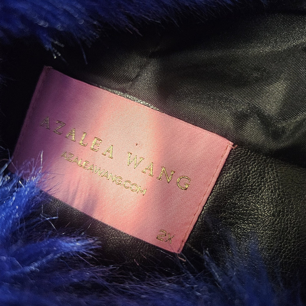 Azalea Wang Gracelle Faux Fur Cropped Jacket Blue Women's Plus Size 2X Glam