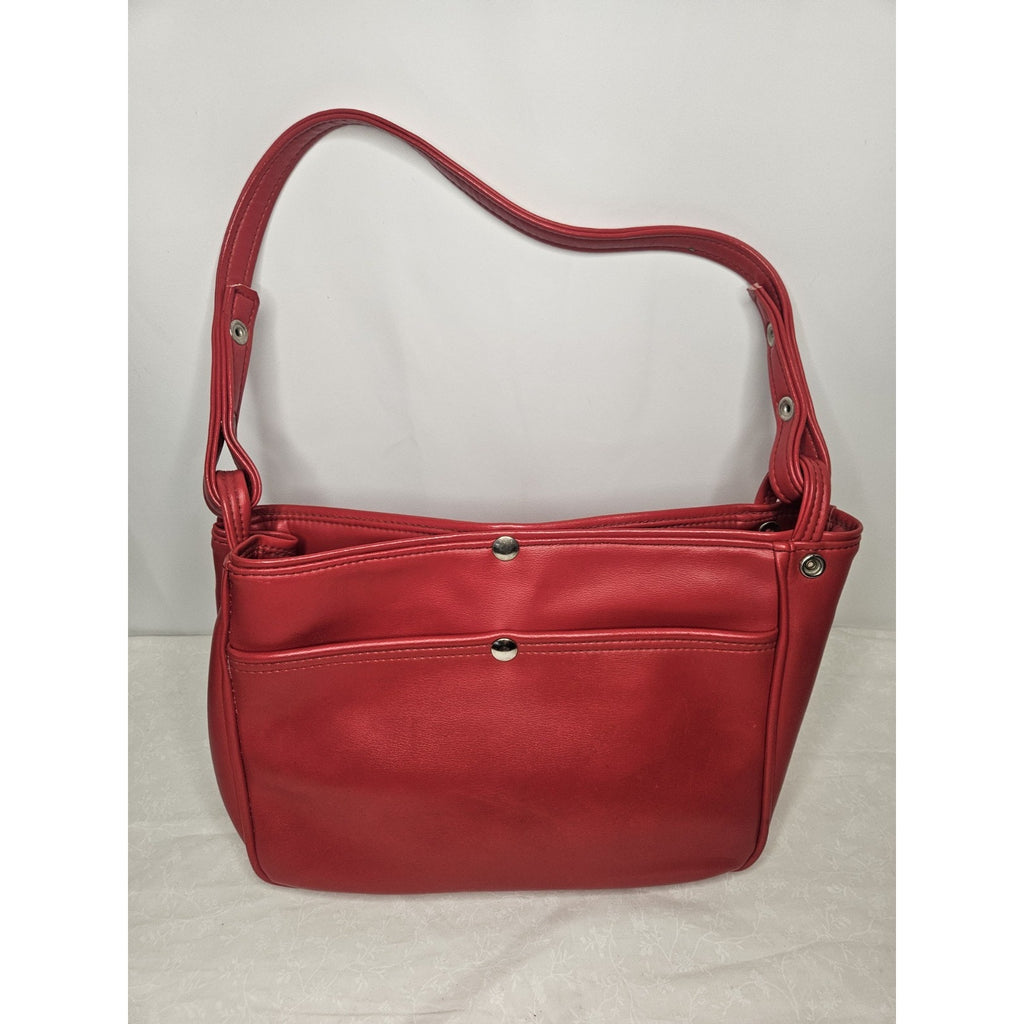 Vintage 70s Handmade Red Leather Tote Handbag Purse Shoulder Bag Classic