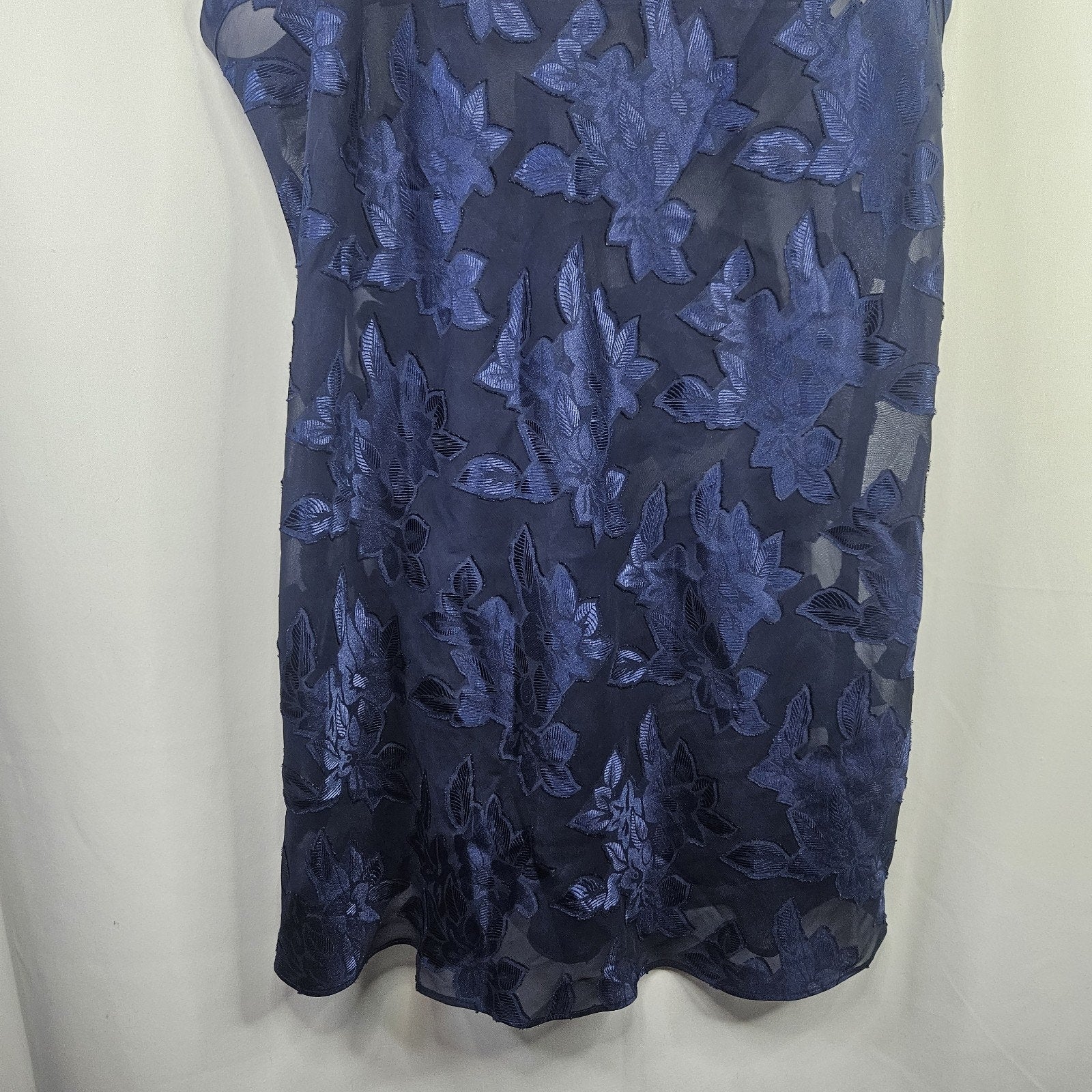 Vtg 90s Angelique Semi Sheer Slip Dress Blue Large Nightgown Lingerie Floral