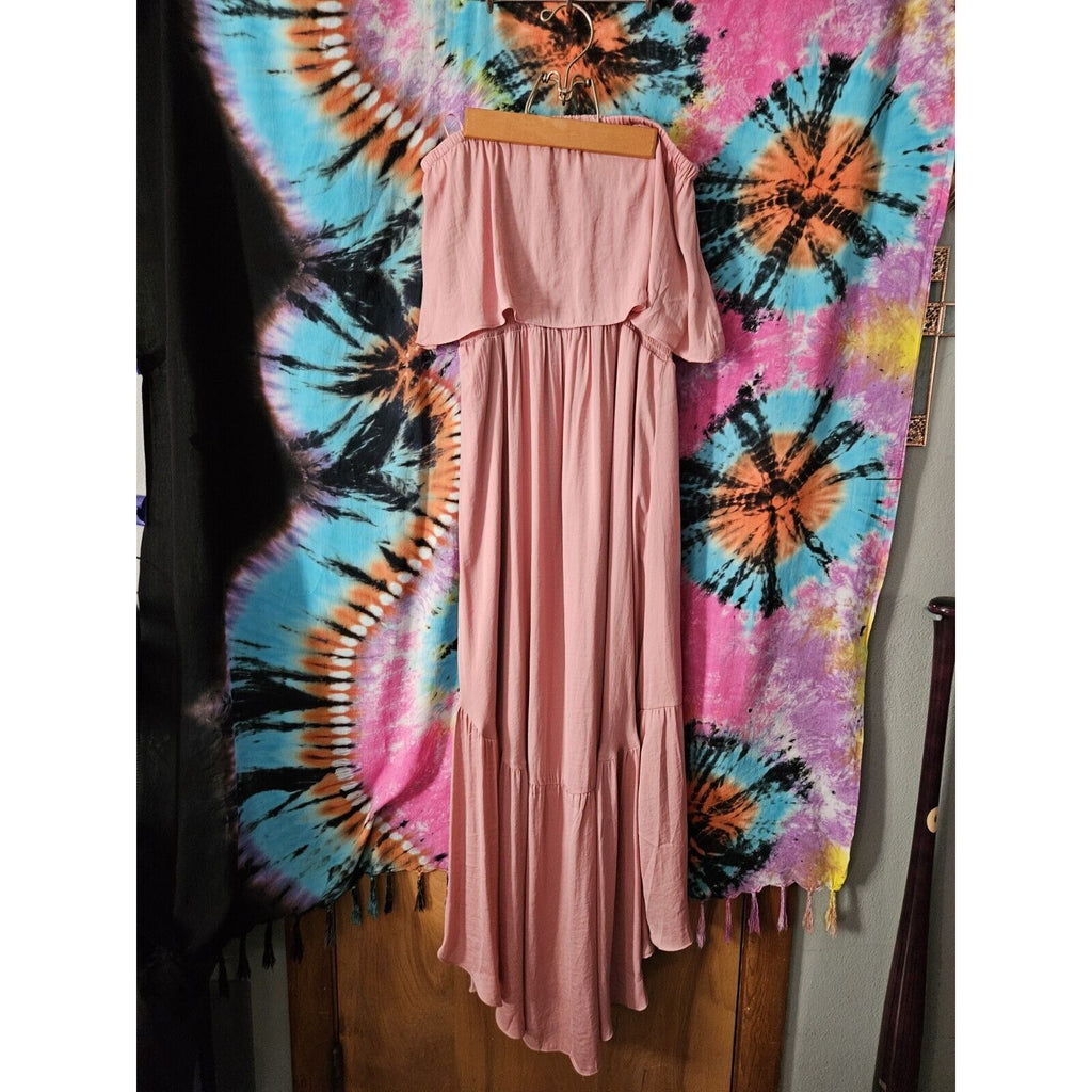 Naked Zebra Strapless Bubble Hemmed Dress Light Pink Women's Small Lo-hi Flowy