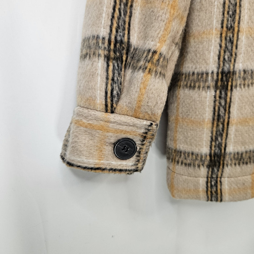 Sebby Wool Blend Plaid Shacket Brown Satin Lined Cozy Button Closure Medium