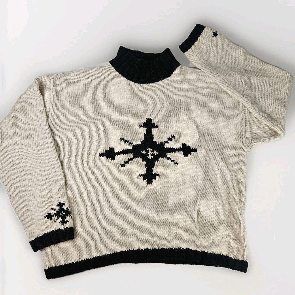 Marsh Landing Hand Knitted Wool Blend Sweater Snowflake Heavyweight Women's Med