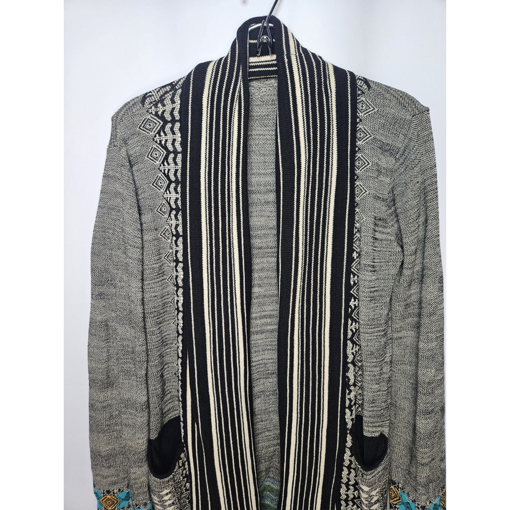 Twelfth Street Cynthia Vincent Grey Southwestern Open Knit Cardigan Small