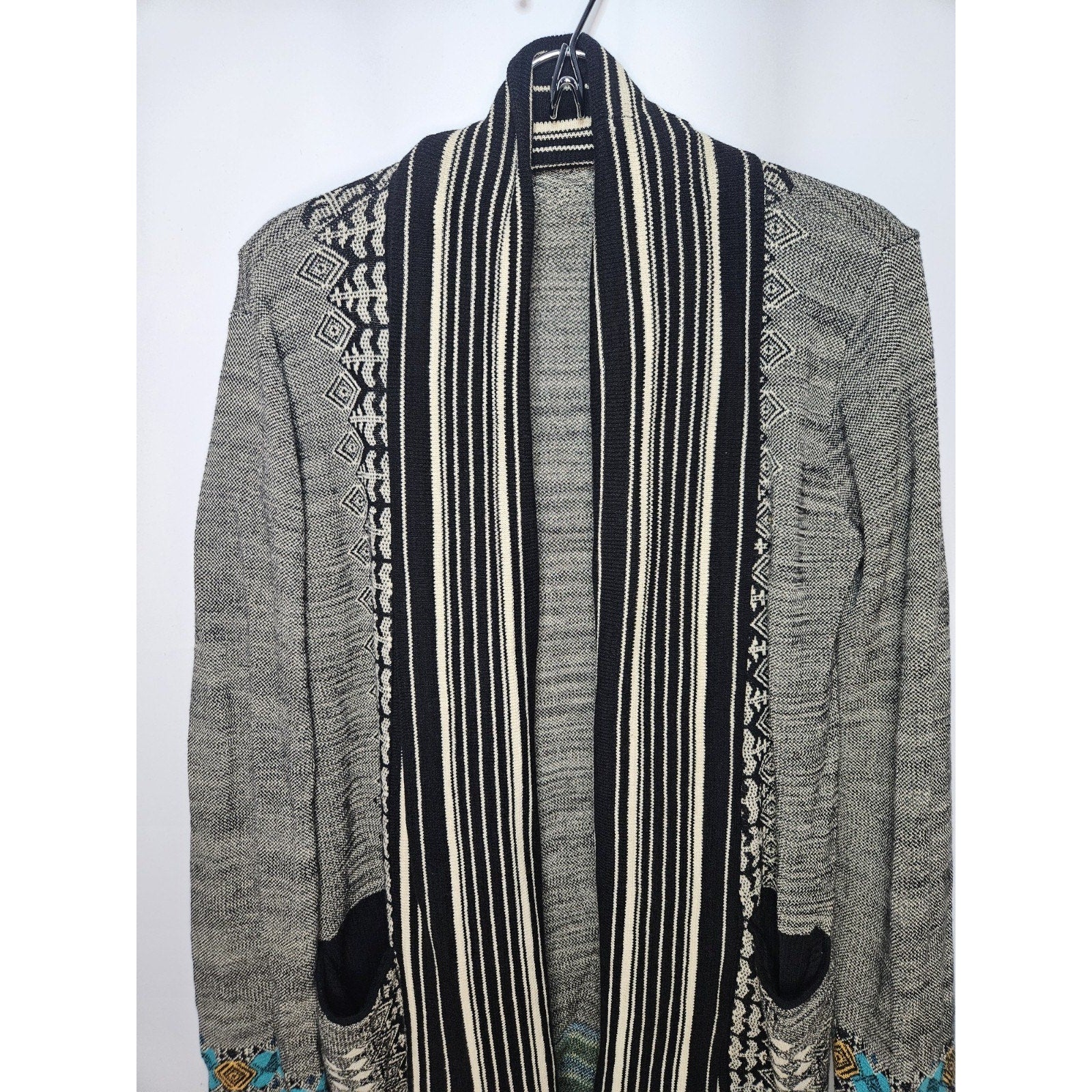 Twelfth Street Cynthia Vincent Grey Southwestern Open Knit Cardigan Small