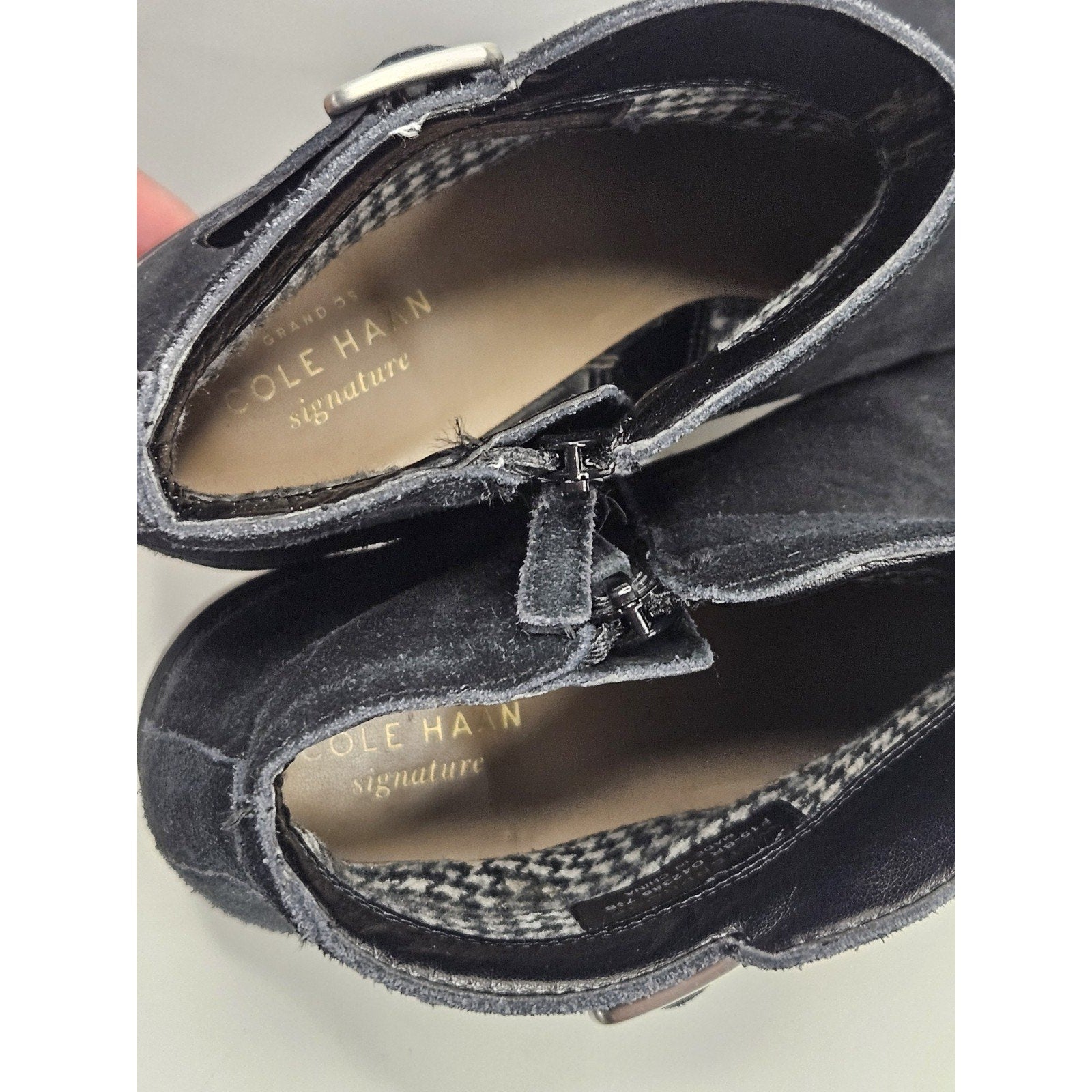 Cole Haan Suede Chelsea Ankle Boots 7.5 B Black Brushed Silver Tone Side Buckle