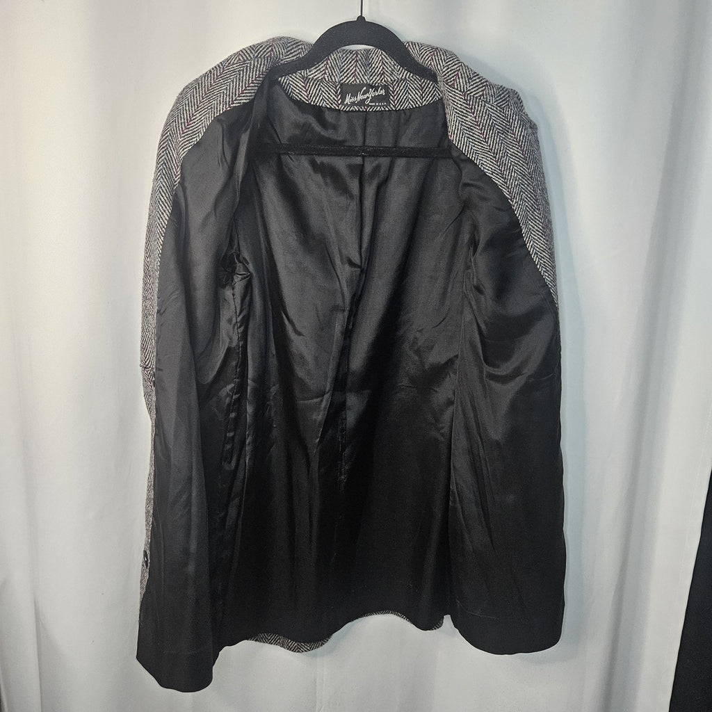 Vtg 80s Herringbone Double Breasted Tweed Over Coat Miss New Yorker Size Large