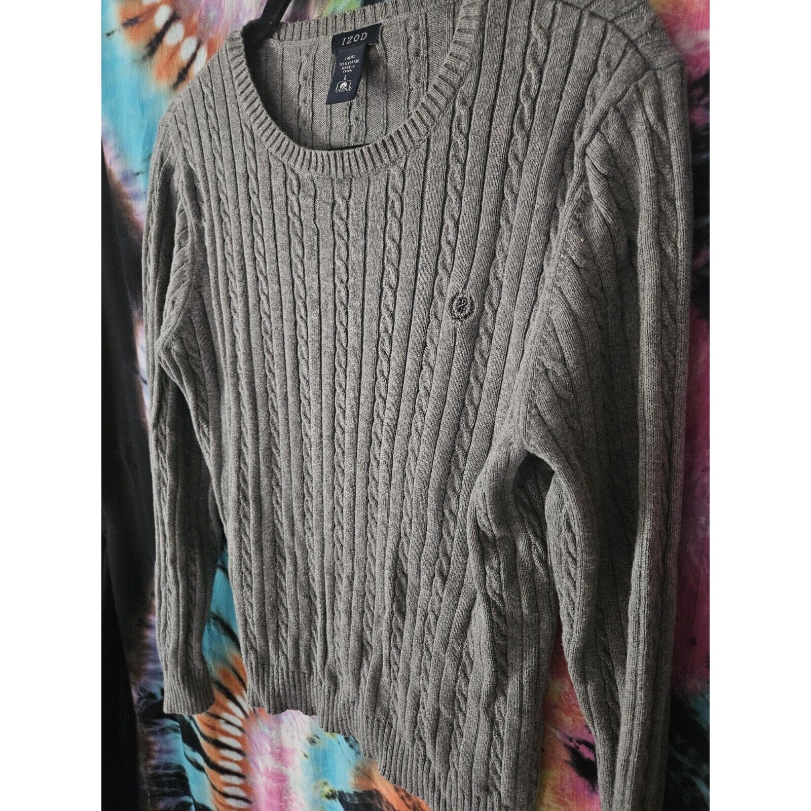 Vintage Izod Gray Knit Lightweight Sweater Women's Large Pullover Classic Preppy