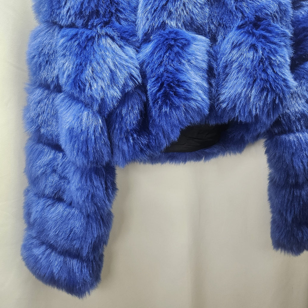 Azalea Wang Gracelle Faux Fur Cropped Jacket Blue Women's Plus Size 2X Glam