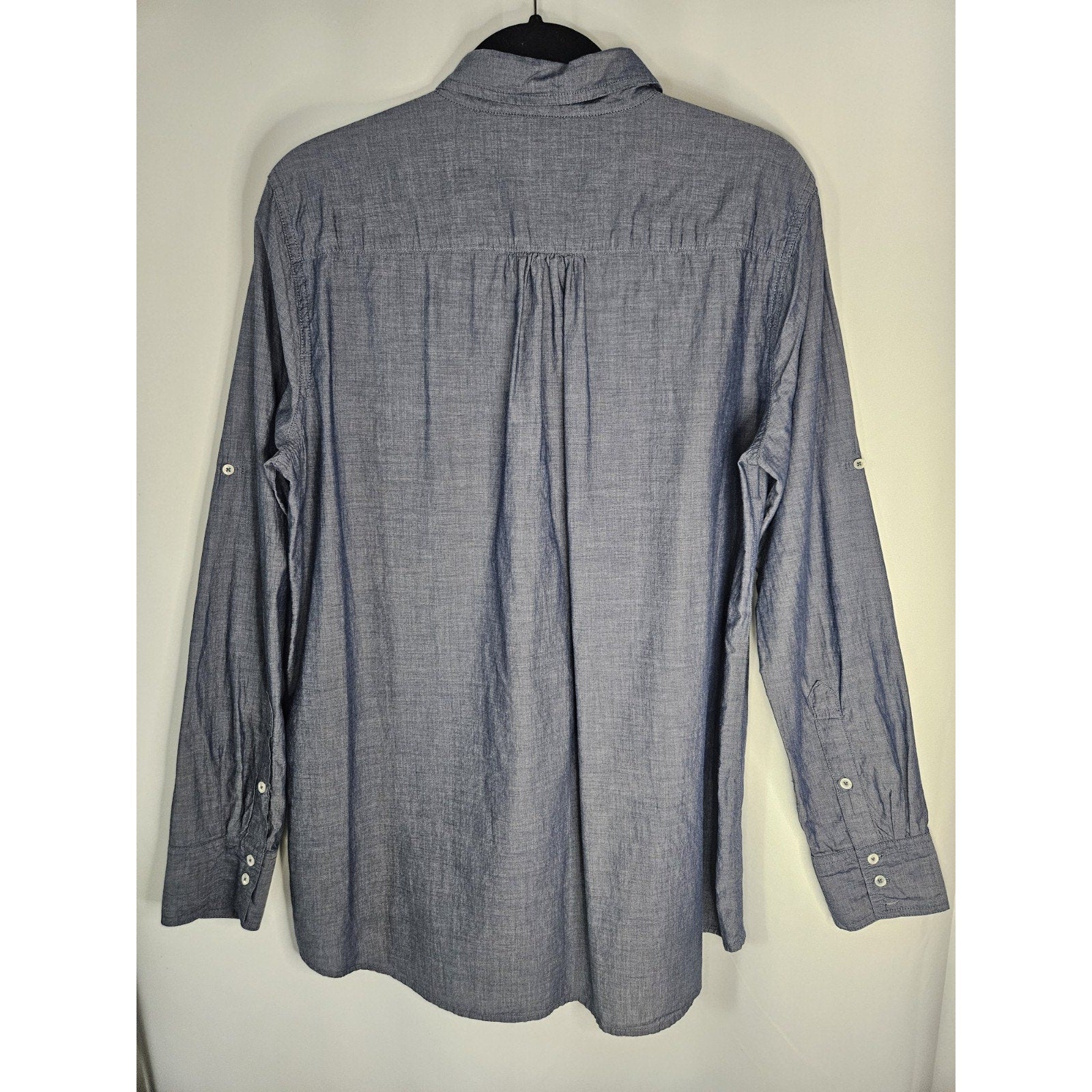 J.CREW 100% Cotton 1/2 Button Down popover shirt Long Tunic blue Sz Large 596A