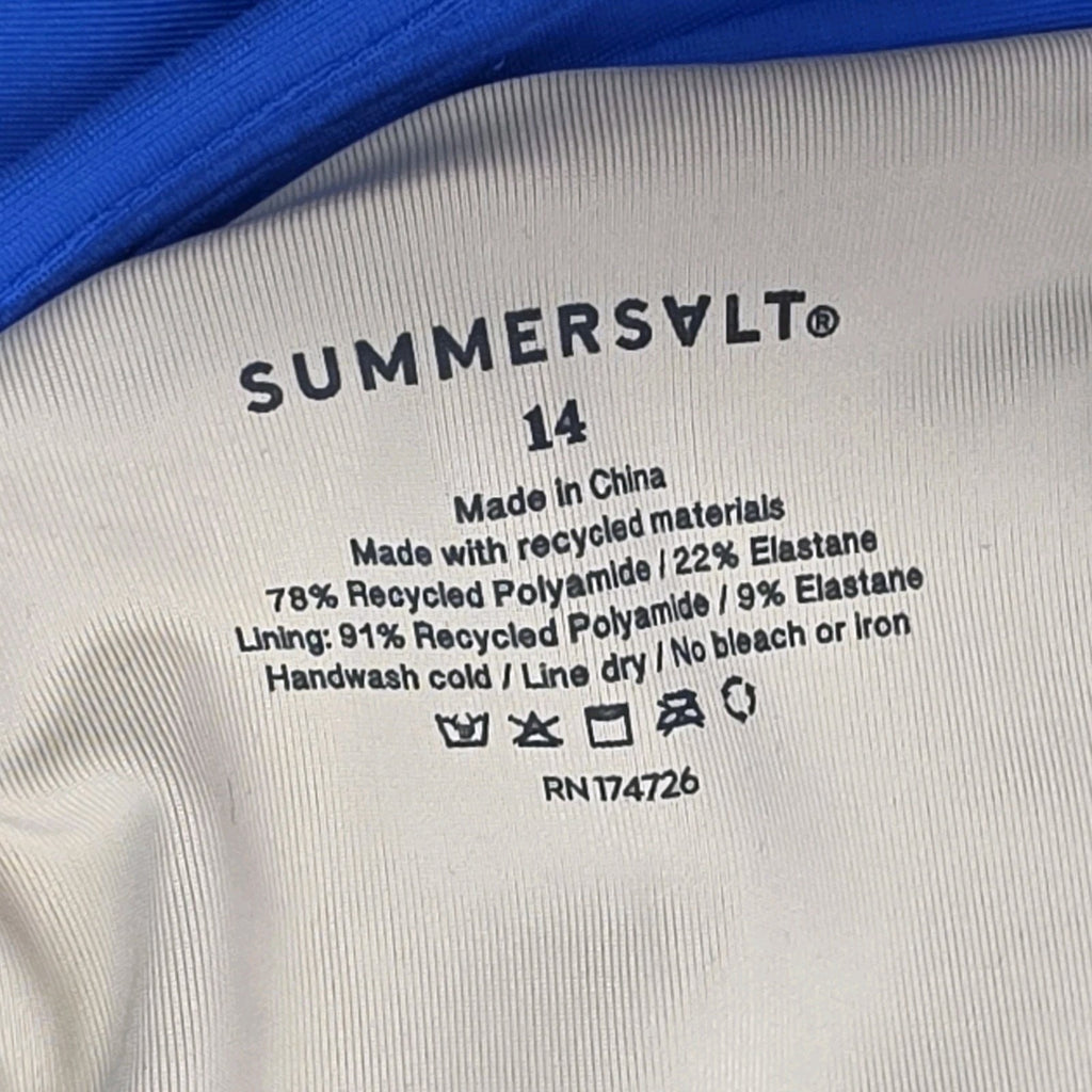 NWT Summersalt Ruched Backflip Swimsuit Sold Out Ltd Ed Blue Deep V Sz 14