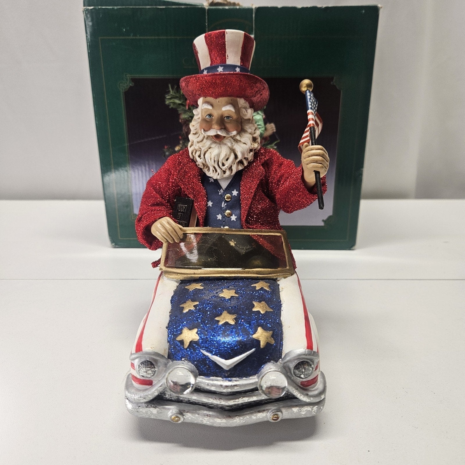 Vintage Kurts Adler Inc Patriot Santa Claus American Flag Music Box Liberty USA