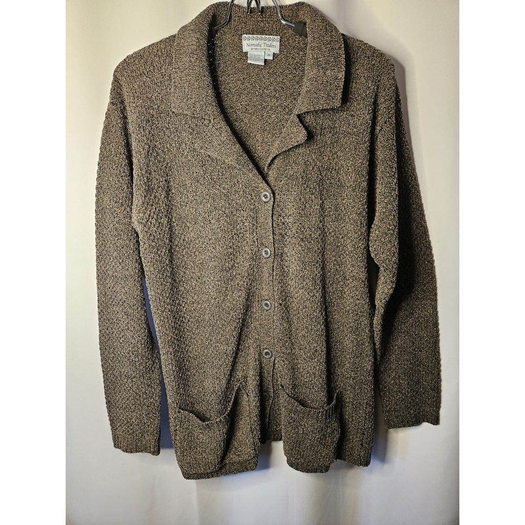 Nomadic Traders Brown Cardigan Sweater Women's Medium Button Down 100% Wool