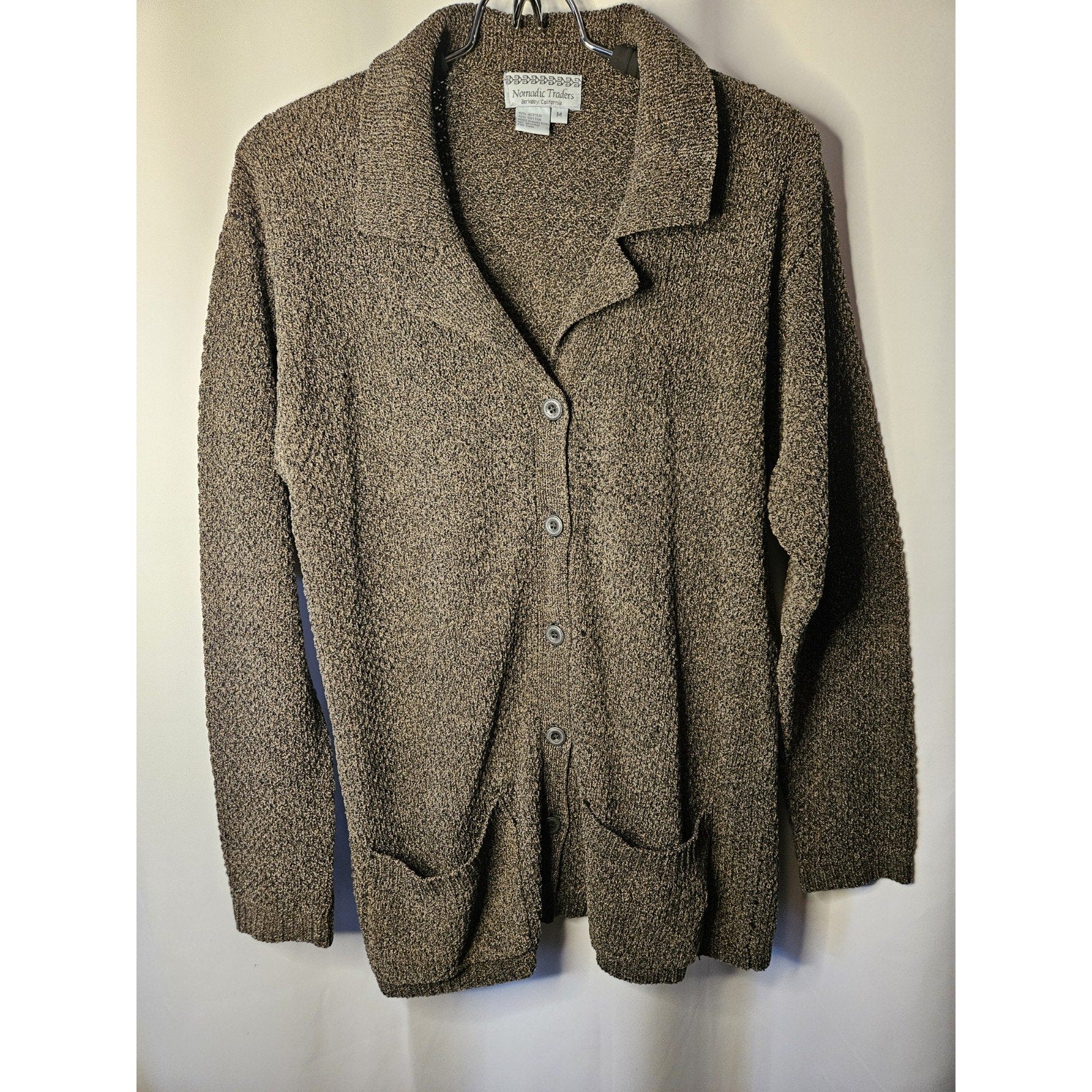 Nomadic Traders Brown Cardigan Sweater Women's Medium Button Down 100% Wool
