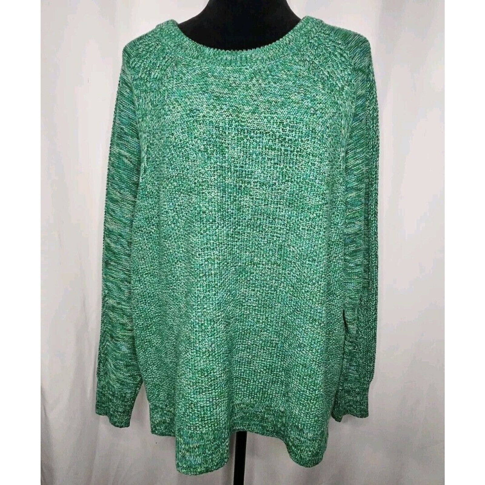 Gap Sweater Women’s XL Chunky Knit Green Crew Neck Pullover Sweater 100% Cotton